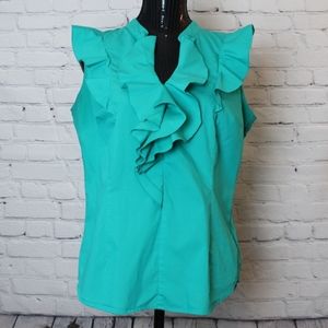Worthington Sleeveless Teal Ruffle Blouse (L)